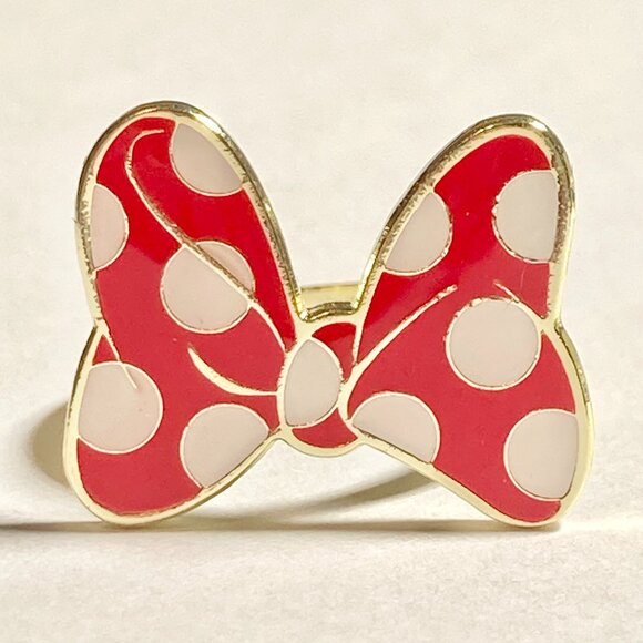 Vintage Disney Minnie Mouse Bow Ring Size 7 8 Red Dots Signed Adjustable Enamel - Picture 2 of 13